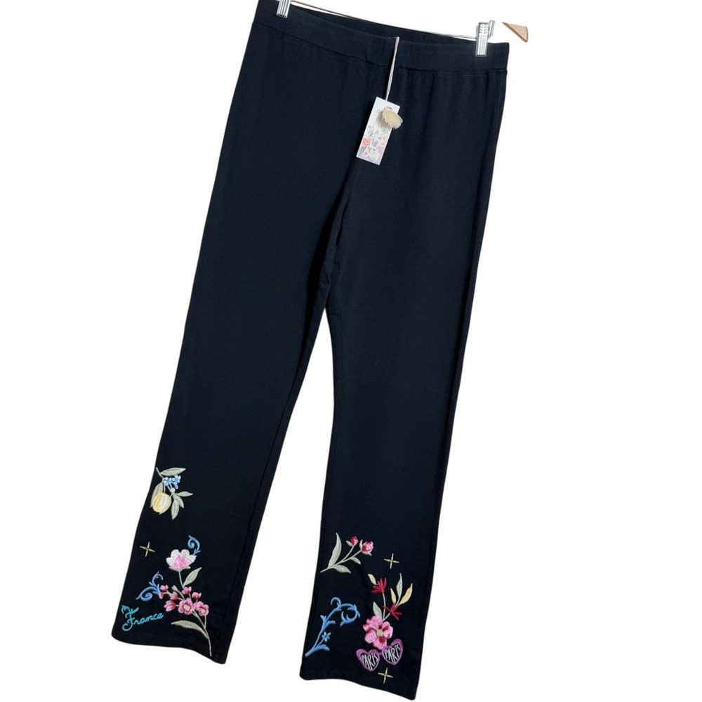 Johnny Was NWT Size M Baby‎ Boot Legging Paris Embroidered Black J62425-3